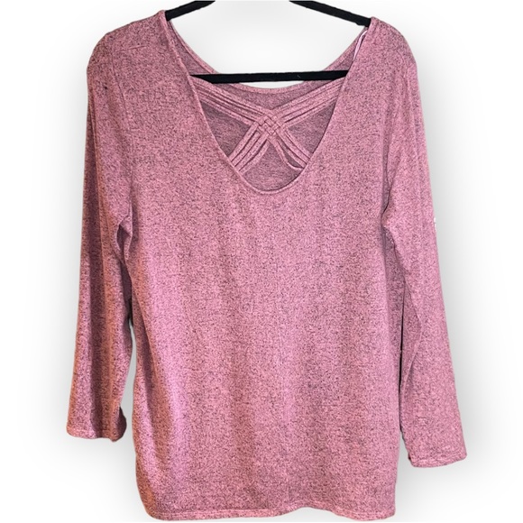 2for$25 NWOT Lily Morgan Rose Soft Stretch 3/4 Sleeve Top Criss Cross Size XL - Picture 6 of 10